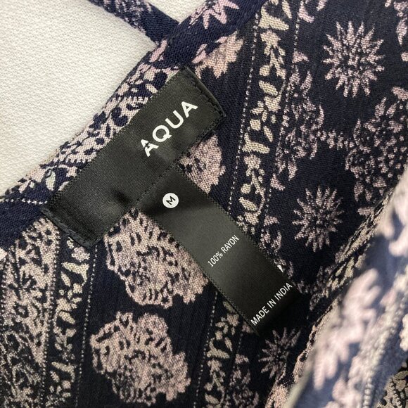 New Aqua Navy Tan Boho Print V Neck Lace Up Sleeveless Casual Top Medium - Picture 3 of 9